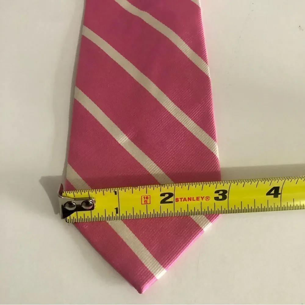 J. Mclaughlin Silk Striped‎ Necktie 100% Silk Pink/White Classic Tie